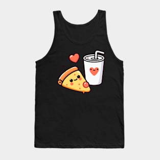 Cute Kawaii Pizza and Cola with Hearts | Pizza Party | Pizza Slice and Chill Tank Top